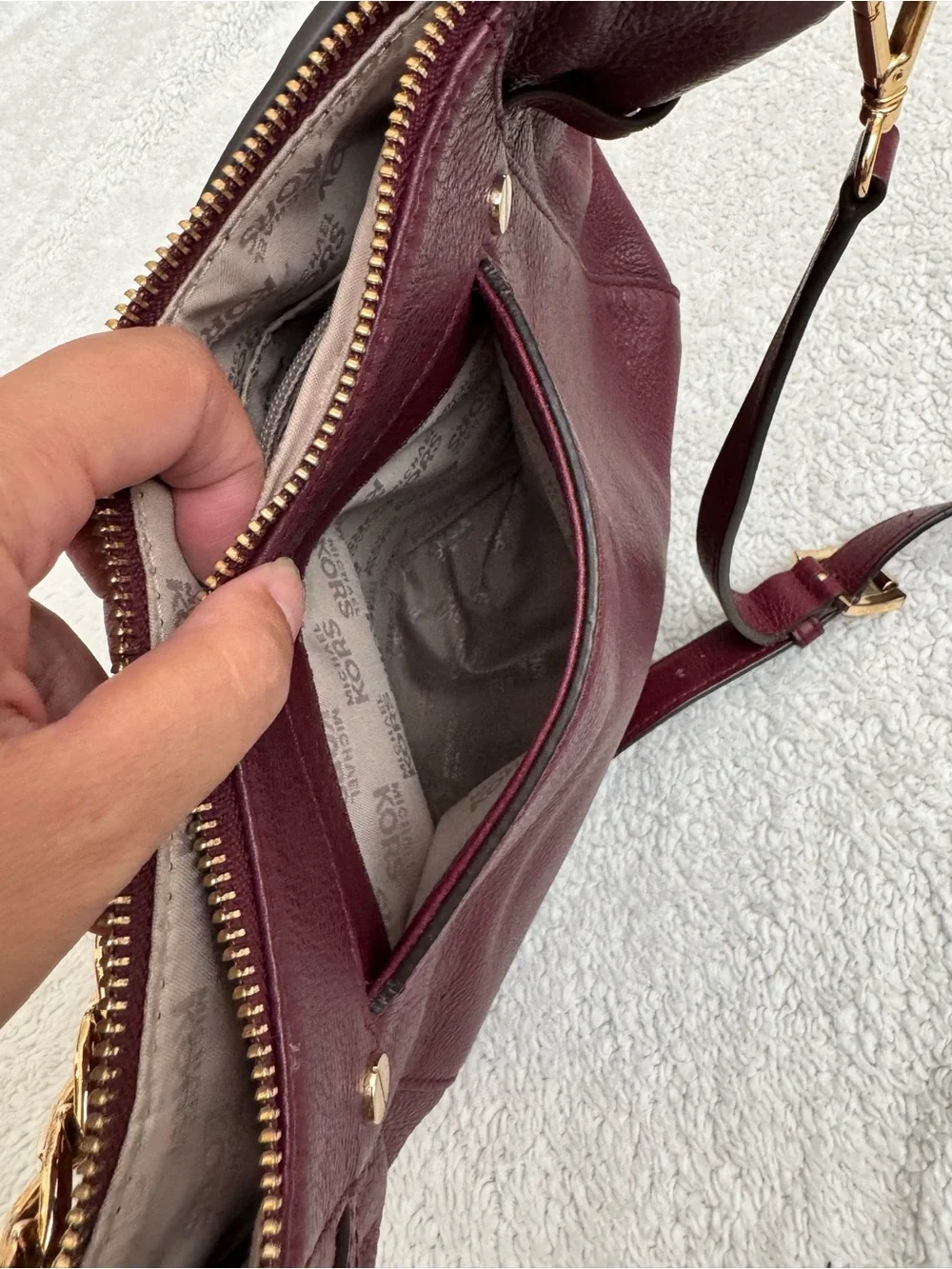 Michael Kors Burgundy Leather Hobo with Gold Chain Strap